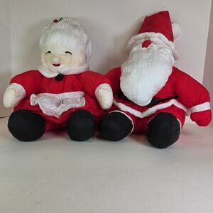 Vintage Santa & Mrs Claus Plush Dolls Pair Stuffed Figures Korea Xmas Decor